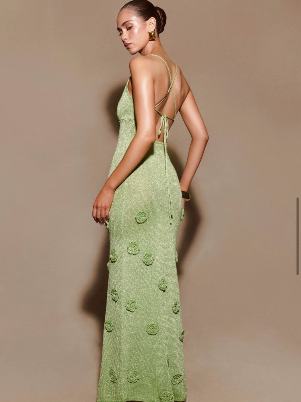 Meshki Lime-Green Floral Appliqué Slip Maxi Dress - Picture 3 of 4